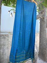 Silk wool woven stole blue colour